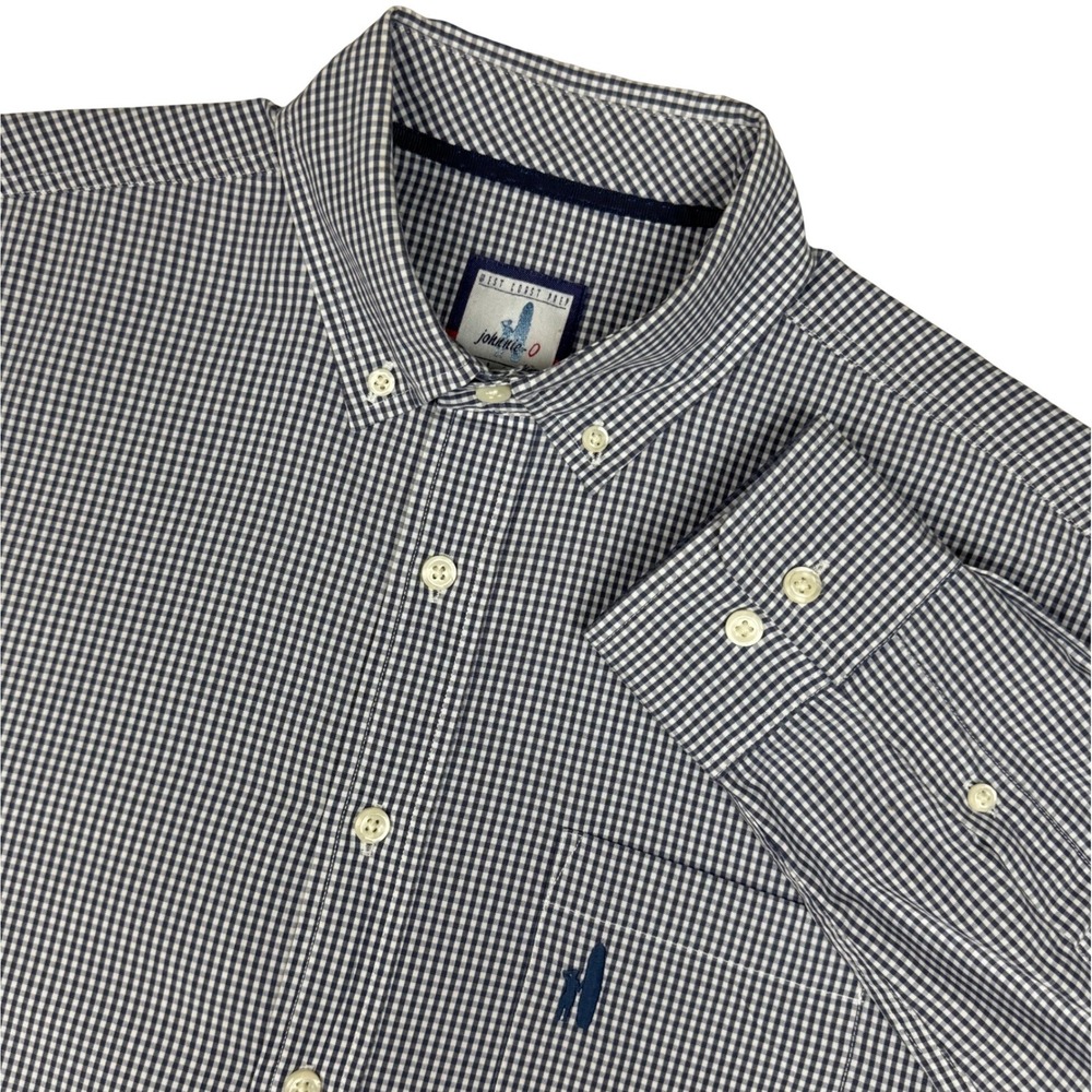 johnnie-O West Coast Prep Shirt Mens Medium Gingham Blue Button Down Preppy Golf
